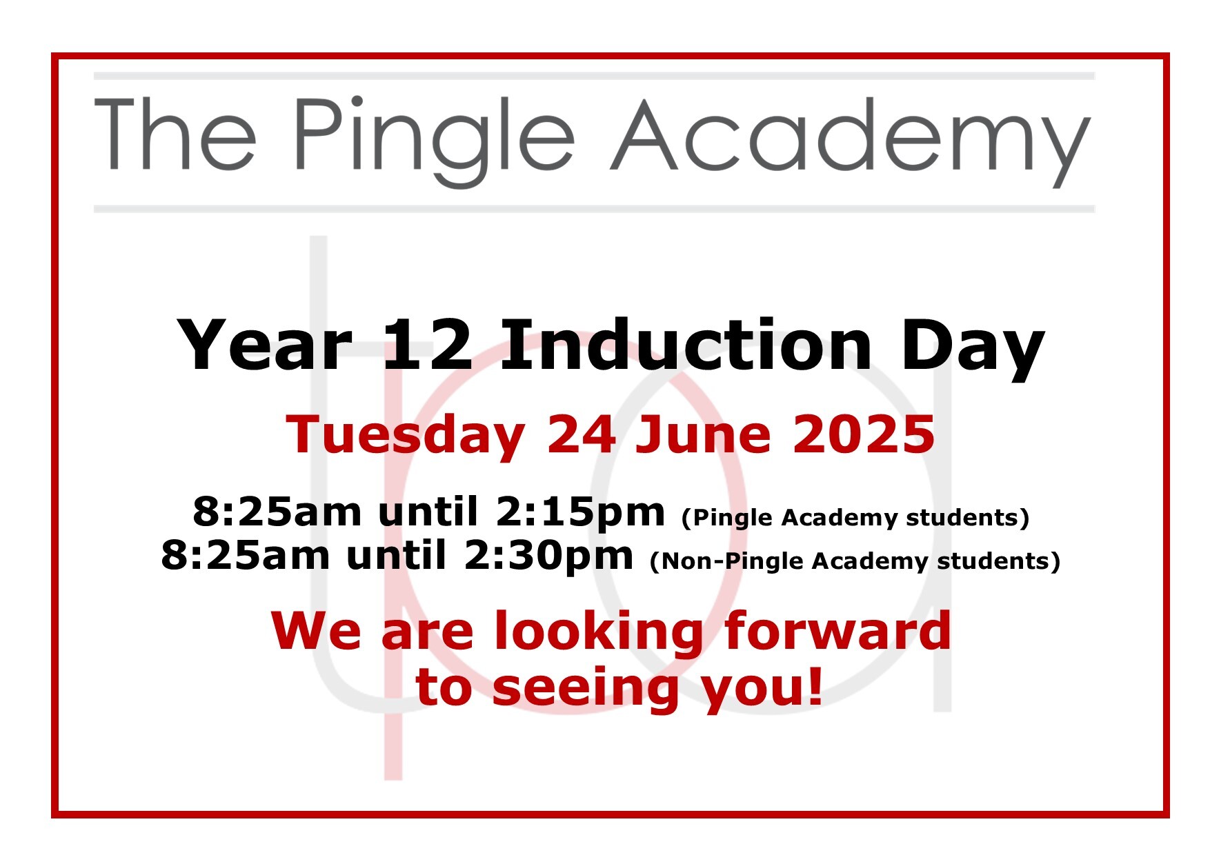 Year 12 induction day flyer 2025