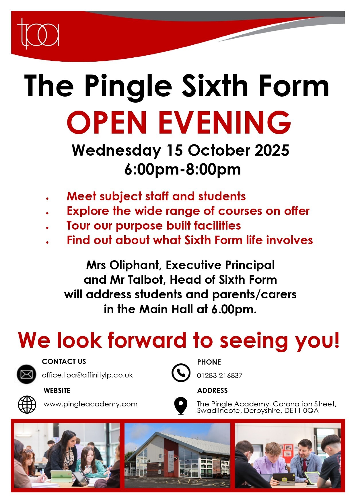 open evening poster 15 October 2025